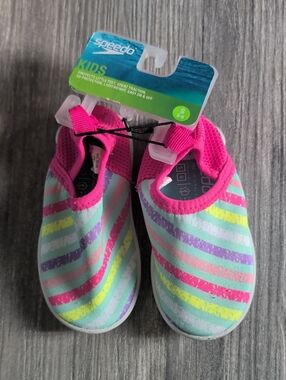 Speedo Kids Neon Pink Aqua Striped Water Shoes